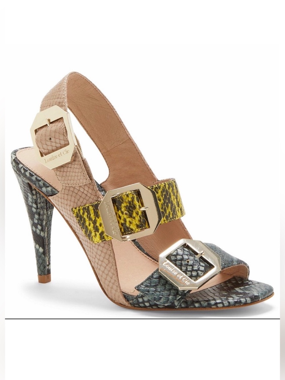 Louise et cie khalon leather snake print sandals heels